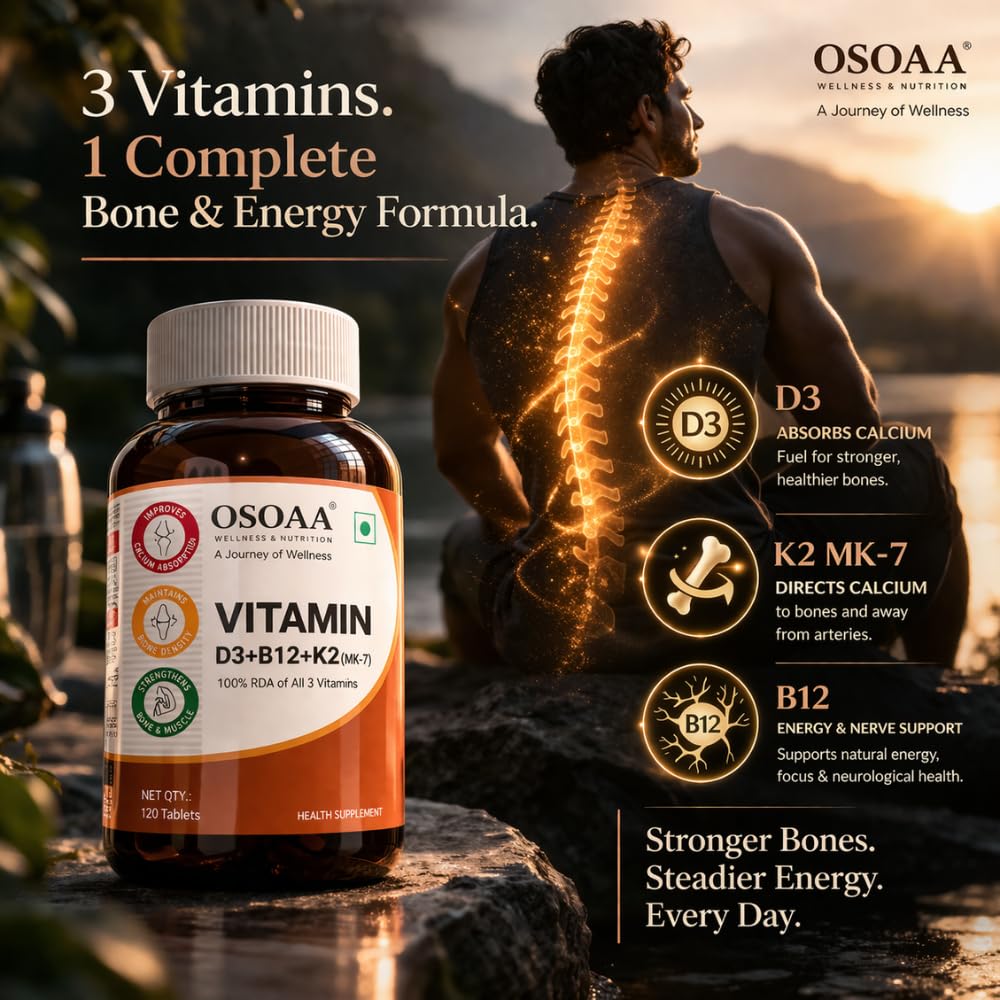 OSOAA Vitamin D3 K2 MK7 Supplement - 120 Tablets | Vitamin D3 (600 IU) | Promotes Calcium Absorption, Bone Health, Muscle Strength & Immunity | Plant Based Vitamin D3- Lichen Source 1
