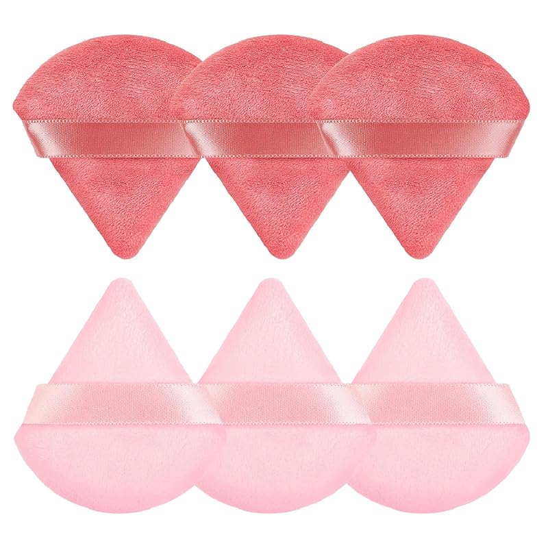 Pimoys 6 Puffs para Pó Rosa, Formato Triangular e Redondo