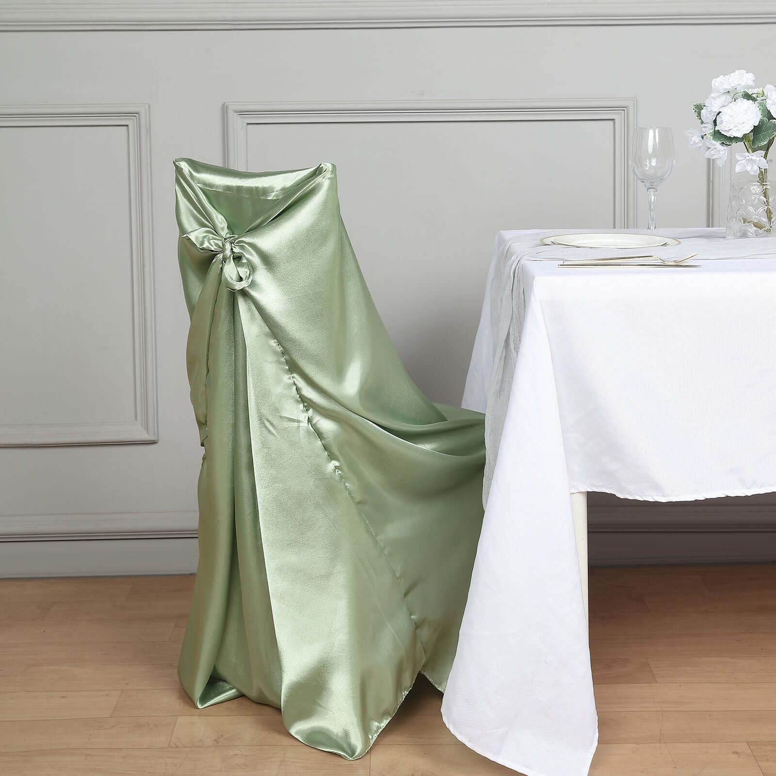 Tableclothsfactory Sage Green Silky Satin Universal Chair Covers Fits All Type of Chairs Event Dinning Slipcover for Wedding Party