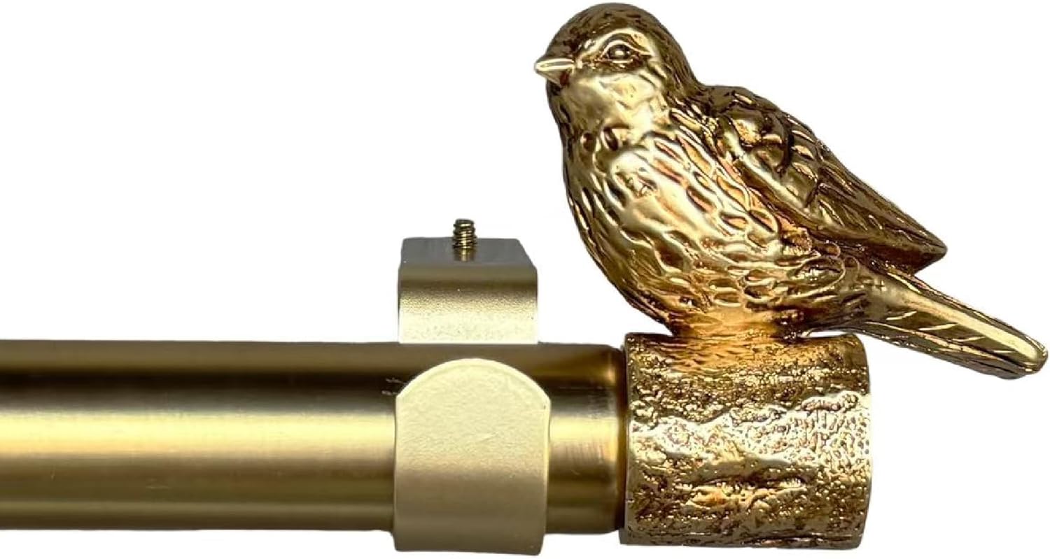 Adjustable 36-72 Inch Brushed Gold Curtain Rods for Windows, 1-1/8" Diameter Heavy Duty Drapery Rod with Flying Bird Finials, Decorative Single Curtain Rod for Bedroom Kitchen, Easy Install