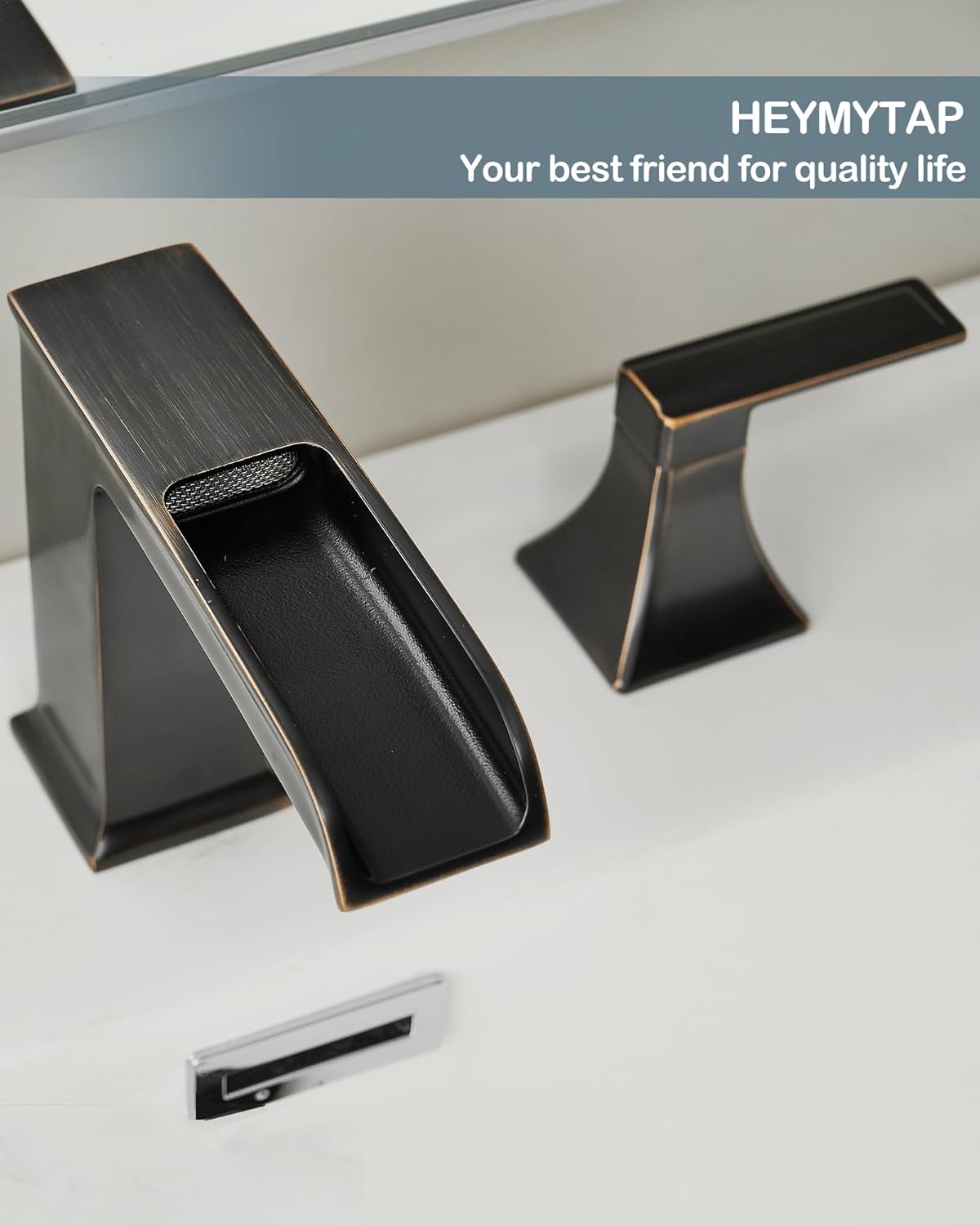 Oil Rubbed Bronze Bathroom Faucet 3 Hole, 4-16 Inch Brass Waterfall Faucet for Bathroom Sink, 2 Handle Vanity Bathroom Faucets with Pop-up Drain and Supply Hoses