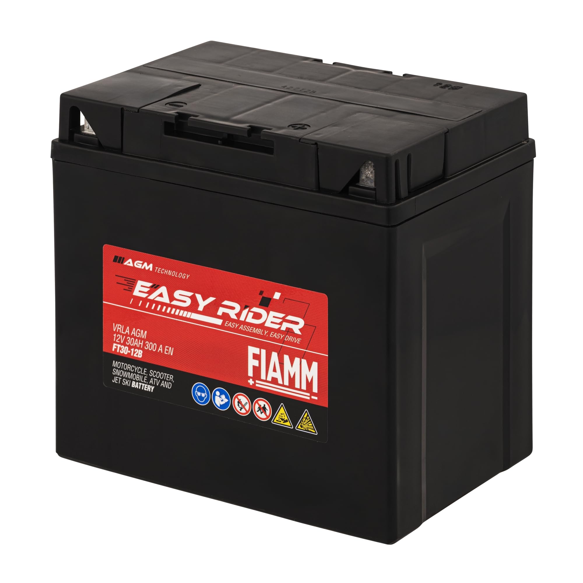 Fiamm Batteria per Moto e Scooter FT30-12B 30AH 300A, Batteria Easy Rider AGM Technology, Massima Potenza di Avvio, Senza Manutenzione, Già Carica, Pronta all'Uso, Adatta a Scooter, Moto, Moto d'acqua