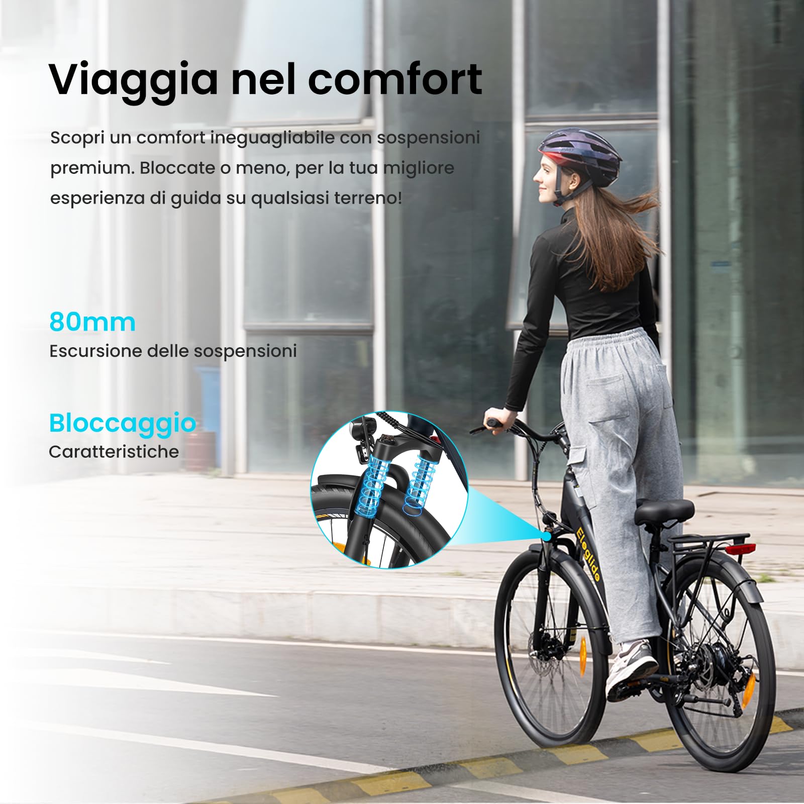 Eleglide Bicicletta elettrica T2 27,5", freni a disco idraulici, batteria da 36 V 13 Ah, autonomia 100 km, cambio a 7 velocità, bici elettrica da città