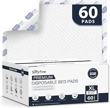 SOFYFINE Tear Resistant Bed Pads 30"x36", 60 Count, XXL Extra-Large Incontinence Bed Pads Mattress Protector Pee Pads for Adults Kids, Bed Protection & Heavy Duty Underpads