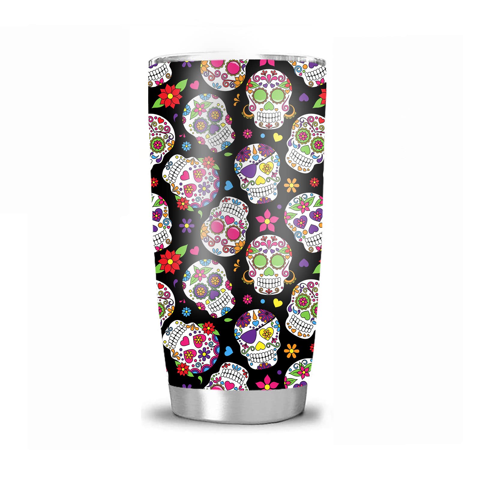 wodealmug Women's Sugar Skull Travel Coffee Mug Thermal Insulated Tumbler Cup With Lid 20 OZ