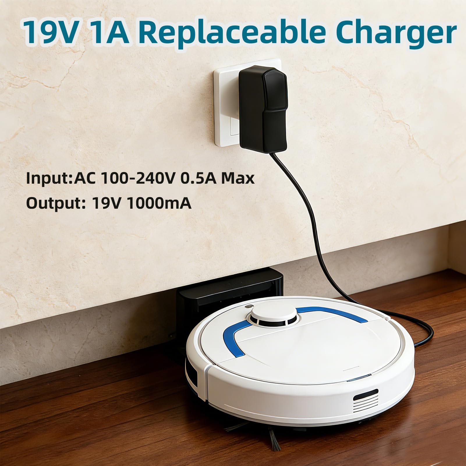 19V 1A Cargador para Conga Cecotec Robot Aspirador Excellence 890 990 750 950 1090 1790 Adaptador con Cable 2M para Aspirador Fuente de Alimentación Friegasuelos Eéctrico — view 5