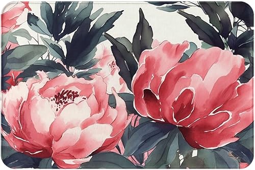 Miniatura 3 de Tapete duradero para puerta delantera, estampado de peonías, primavera, tapete de bienvenida, absorbente, antideslizante, tapete de entrada suave,