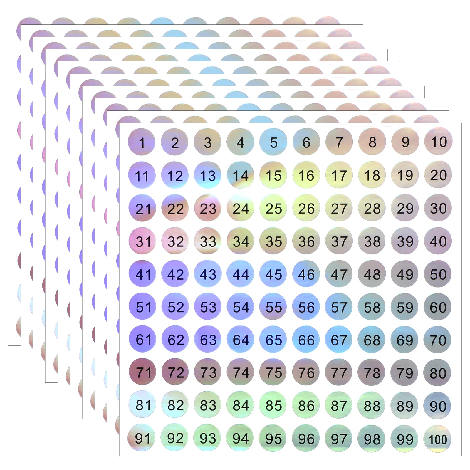 10Sheets 1 to 100 Consecutive Number Stickers, 0.4" Small Round Digital Labels Self Adhesive Number Labels Laser Consecutive Number Stickers for Office Home Kitchen Classroom Locker