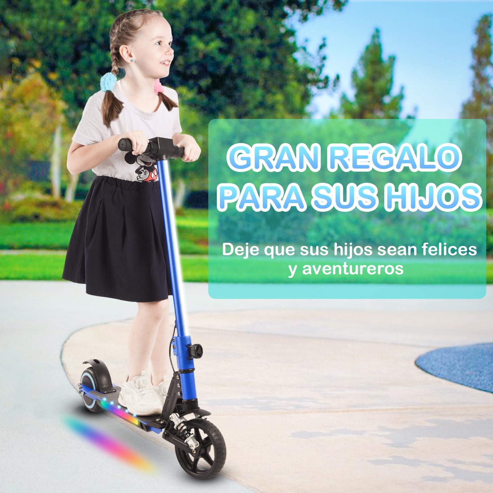 Patinete Eléctrico para niños,Plegable Niños 6 a 12años,Patinete Electrico Niño Pantalla LED,Patinetes Electricos Alcance de 5-8 KM,Patinete Luces LED Coloridas,Regalo para Niños (Azul) (S5)