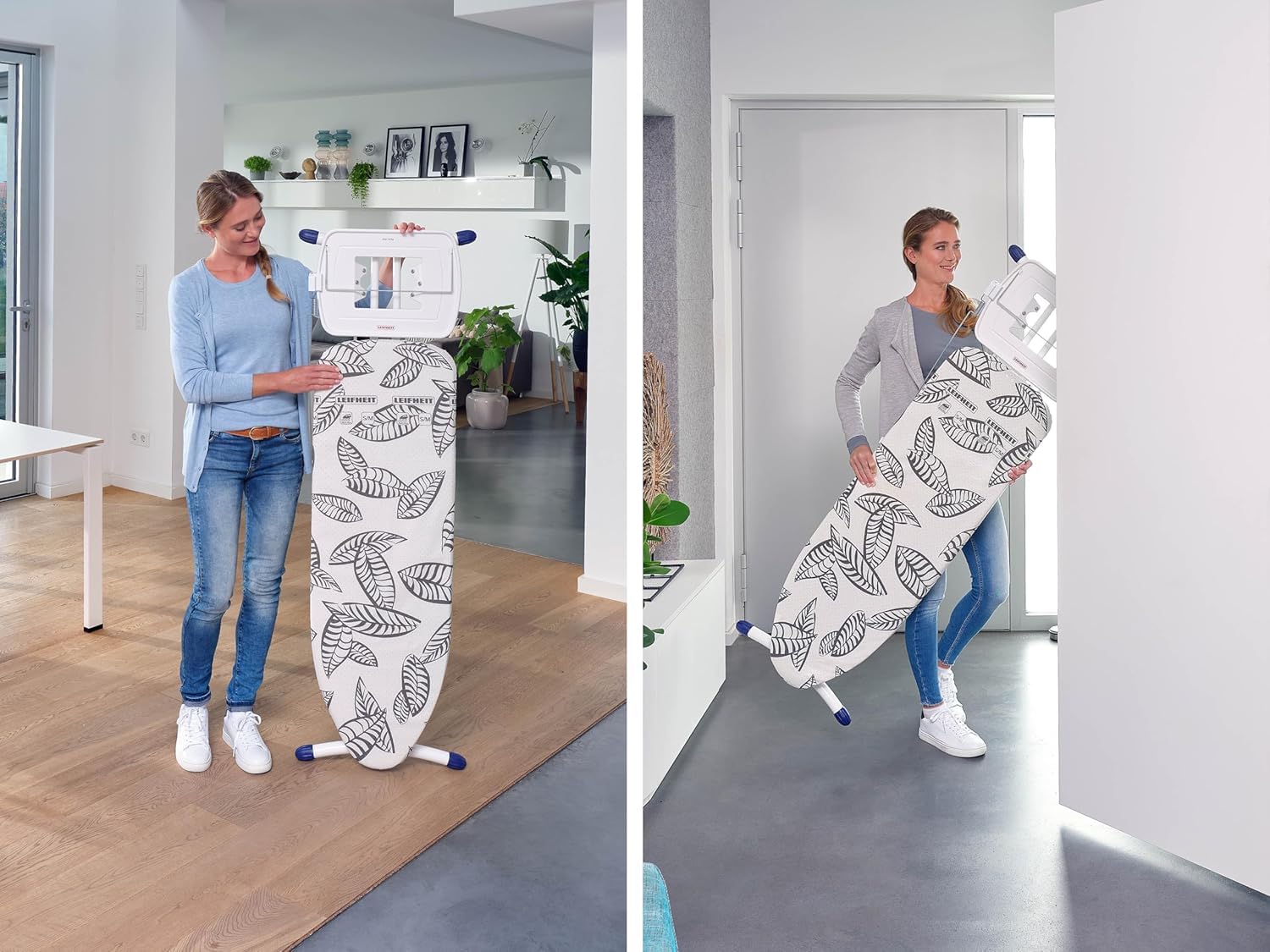 Leifheit Tabla de planchar plegable Air Board Express M Solid, mesa de planchar estable y ultraligera, tabla de planchado regulable en altura, Rojo/Blanco (72565)