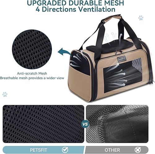Vista 13 de PETSFIT Transportador de mascotas, transportador de perros aprobado por aerolíneas, plegable de lados suaves, aprobado por la TSA para gatos Azul