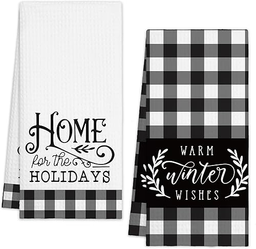 Miniatura 20 de Toallas de cocina de Navidad - Rosa, toallas de mano absorbentes con diseño de moño de Papá Noel y cuadros de búfalo, decoración festiva de invierno