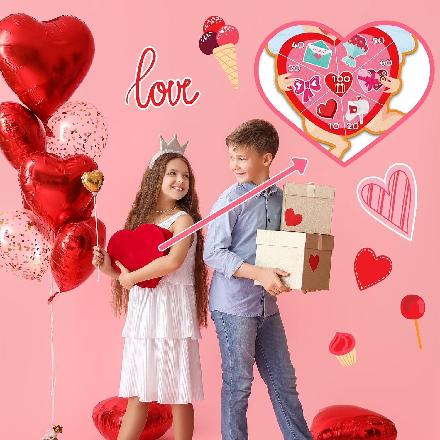 chiazllta 2PCS Valentine's Day Dart Board Sticky Balls Toys Games Cartoon Cupid with 6 Sticky Balls Valentines Dart Board Game for Kids Indoor/Outdoor Sports Classroom Fun Party Gifts