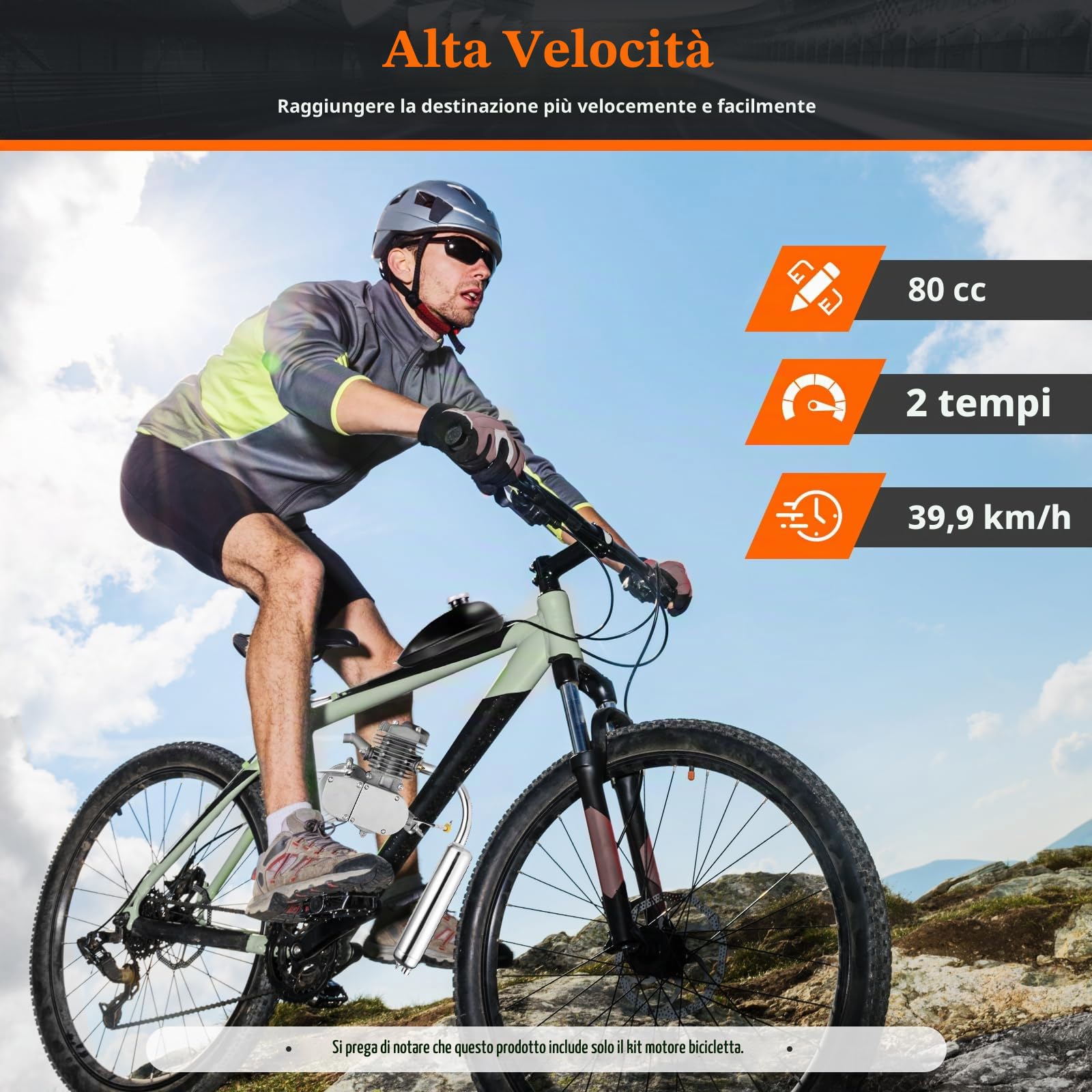 Motore a benzina a 2 tempi 80 CC per bicicletta, motore a benzina per bicicletta, motore ausiliario per bicicletta, kit motore singilindrico, raffreddato ad aria per la maggior parte delle