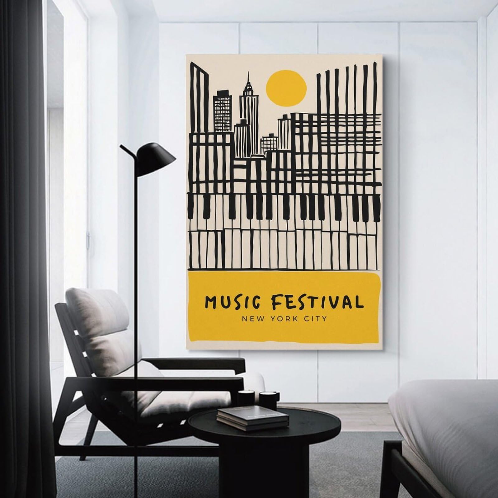 Junmoney Music Festival New York City Canvas Wall Art 08x12inch(20x30cm), for Home Lounge, Bedroom Or Reading Nook, Eye Catching Artwork for Blank Walls