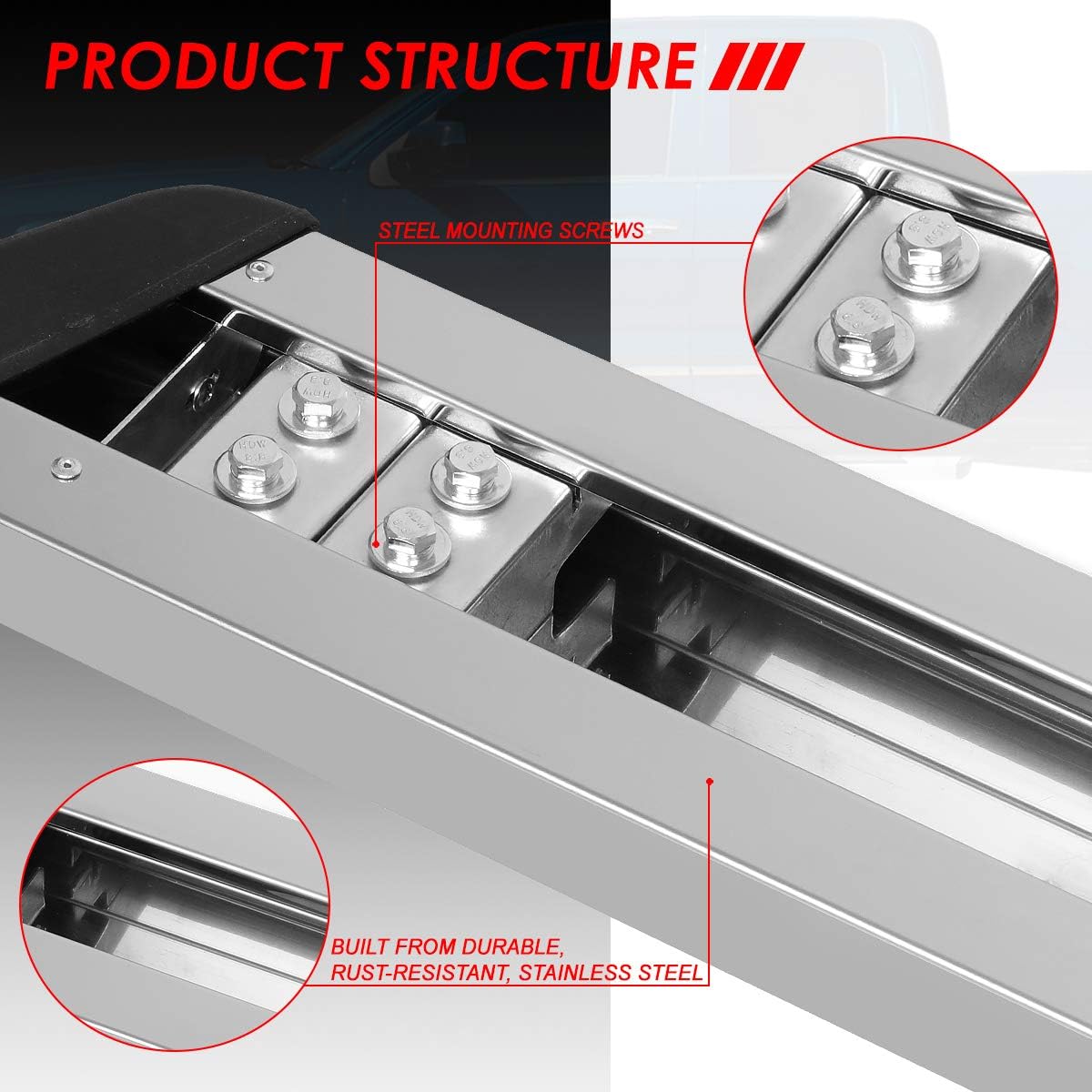 Auto Dynasty Honeycomb Running Boards Compatible with 2007-2019 Silverado Sierra 1500 2500HD 3500HD Extended Cab, Stainless Steel Side Step Rail Nerf Bars, 5.5" Step Bars, Polished Chrome