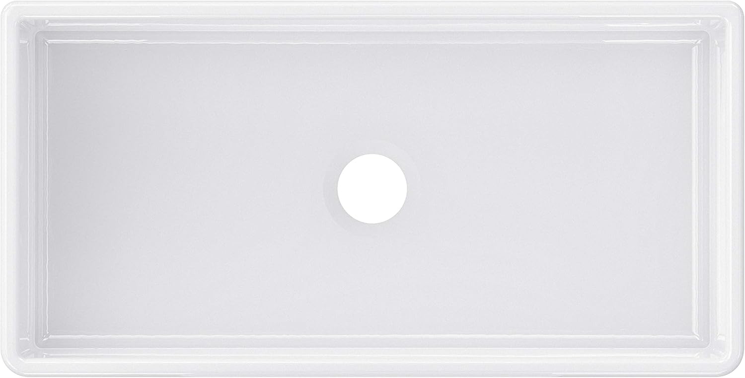 Winpro Farmhouse Apron Front Fireclay 36" x 18" x 10" Plain Single Bowl Kitchen Sink with Center Drain in White