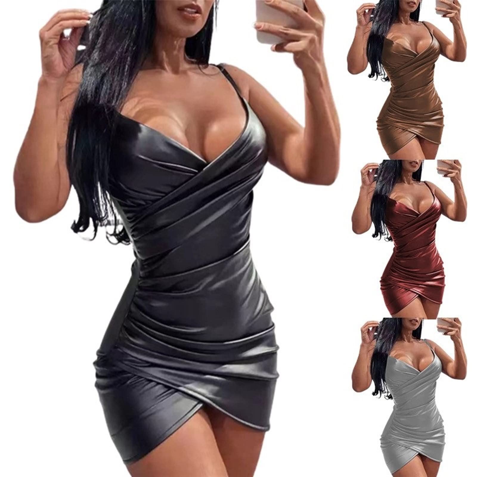 BEFOUR Women's Suspender Dress Women Summer Dress Sexy Pleated Wrap Braces  Skirt Leather Dress For Ladies Plus Size Women Clothing (Color : Black,  Size : XXXL): Buy Online at Best Price in