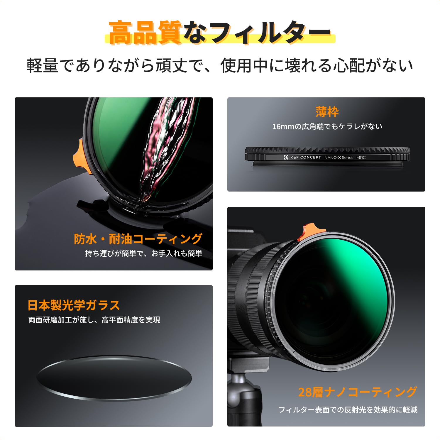 Amazon | K&F CONCEPT 72mm ND2-ND400&ブラックミスト1/4 レンズ