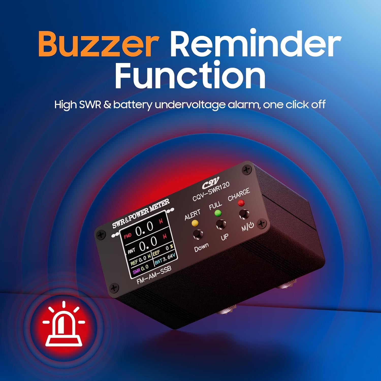 CQV-SWR120 with a red alarm icon indicating the buzzer reminder function
