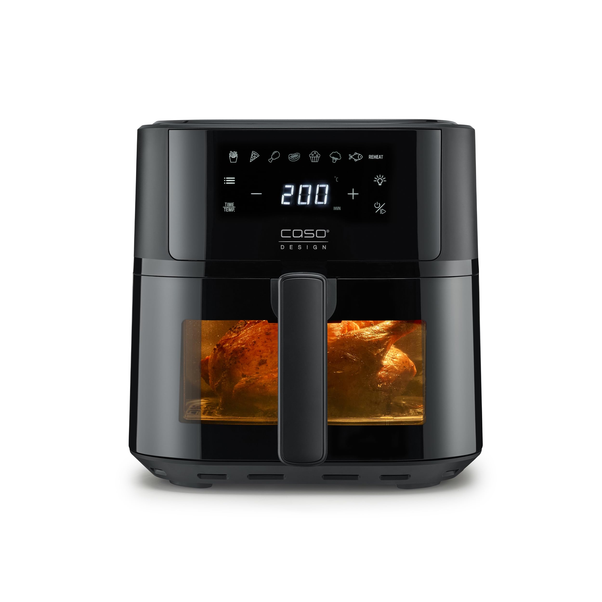 CASO AirFry 6.​0 - Friggitrice ad aria calda, Airfryer, 6 litri, timer, particolarmente silenziosa da 38 db, shake, 8 pratiche preimpostazioni, funzionamento touch, interno in acciaio inox