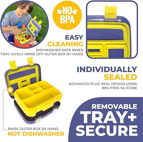 Miniatura 117 de Kinsho - Lonchera bento infantil, 5 secciones para control de porciones, bandeja de plástico desmontable sin bisfenol A, para niños preescolares