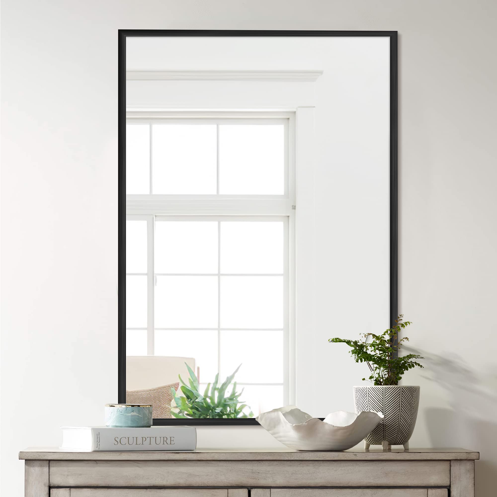 NicBex Wall Mirror, 38x26 Aluminum Alloy Frame Mirror, Wall Mounted Mirror Vanity Mirror for Bedroom, Bathroom(Horizontal/Vertical), Living Room,Black