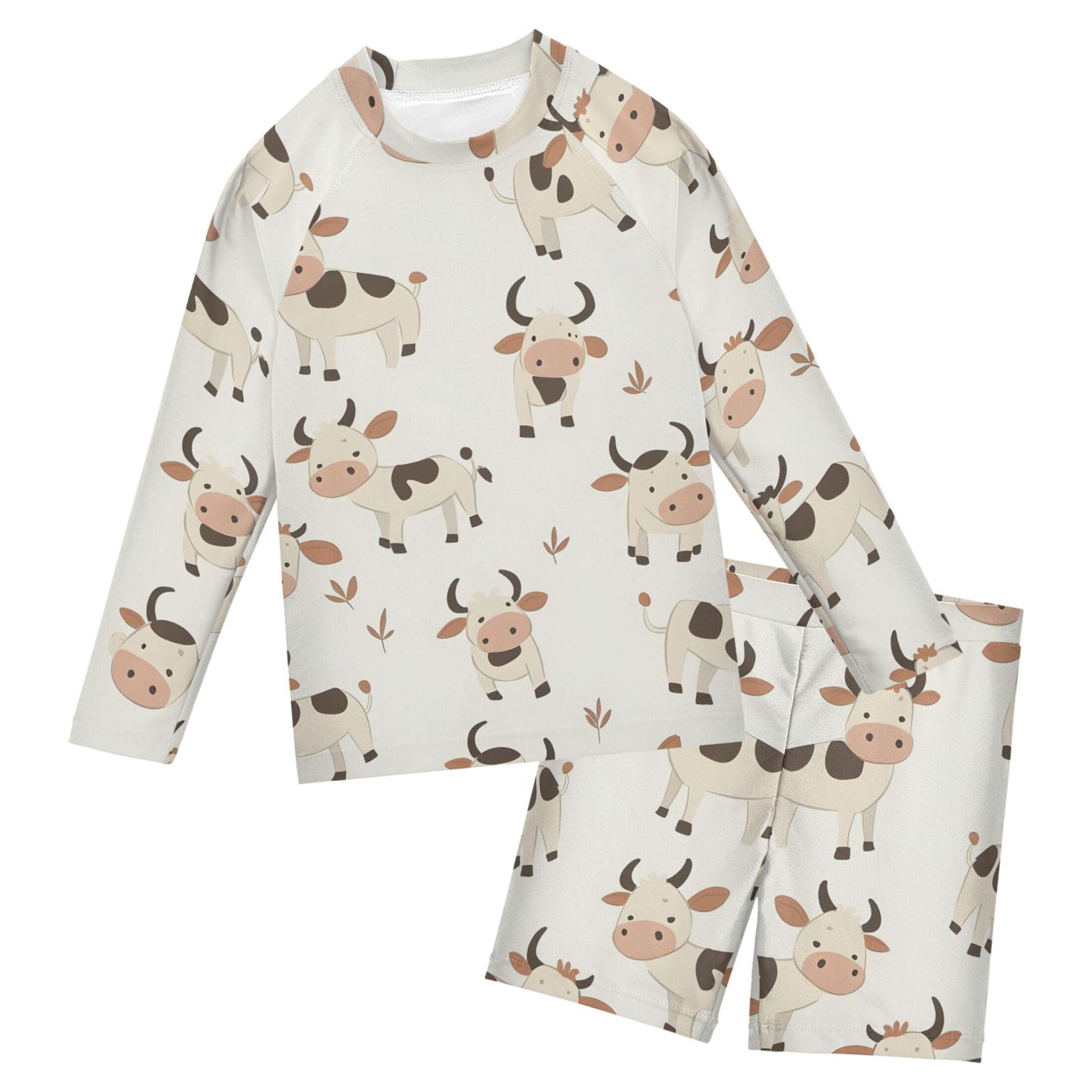 Cow Animal Cute Baby Boys' Toddler Long Sleeved Rashguard Swim Bathing Suit Set B0403794