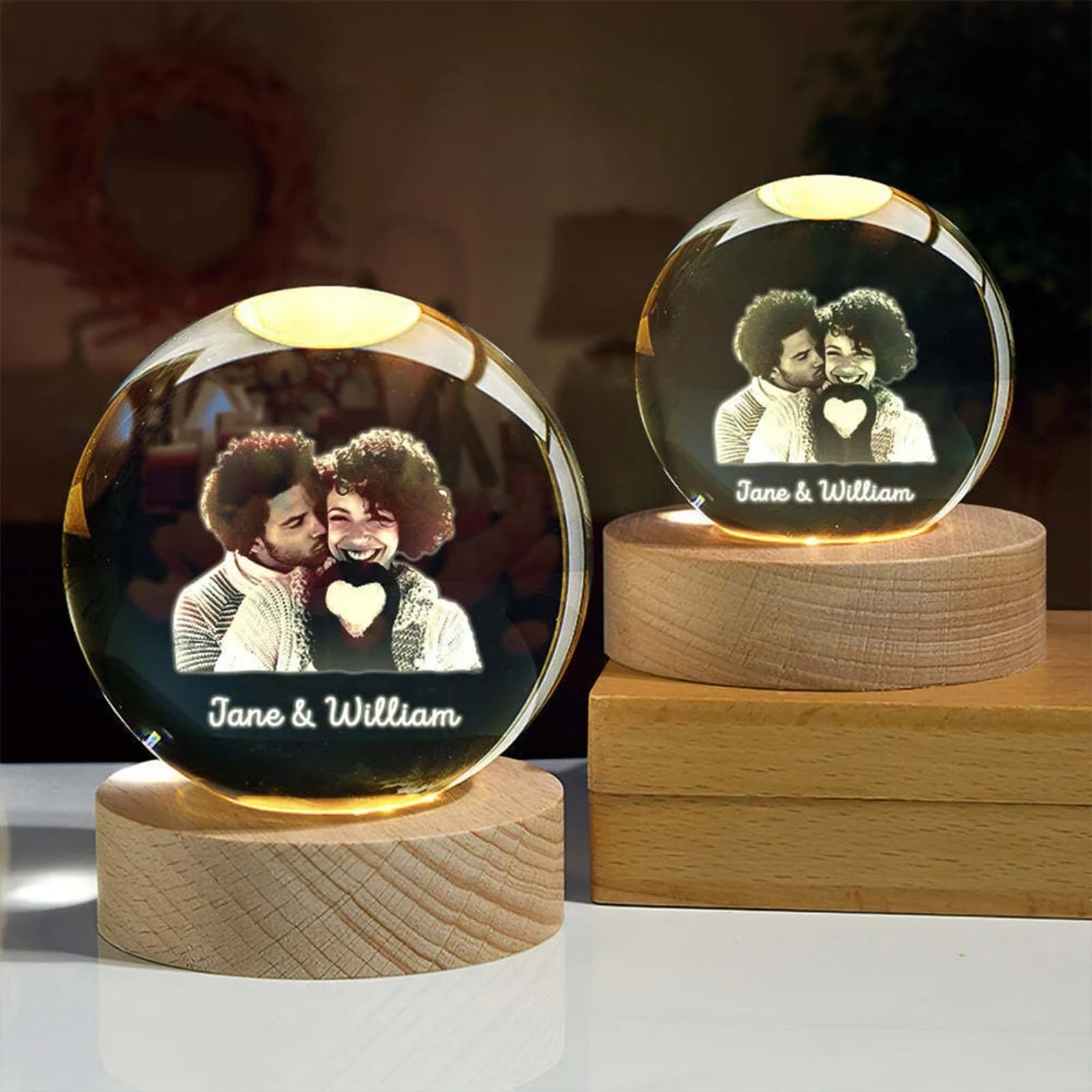 Bykiyevm - Personalized 3D Glass Photo Ball, 3D Glass Ball, LED Night Light, Personalized Pet Memorial Gifts, Wedding Gifts, Couple Anniversary, Gifts