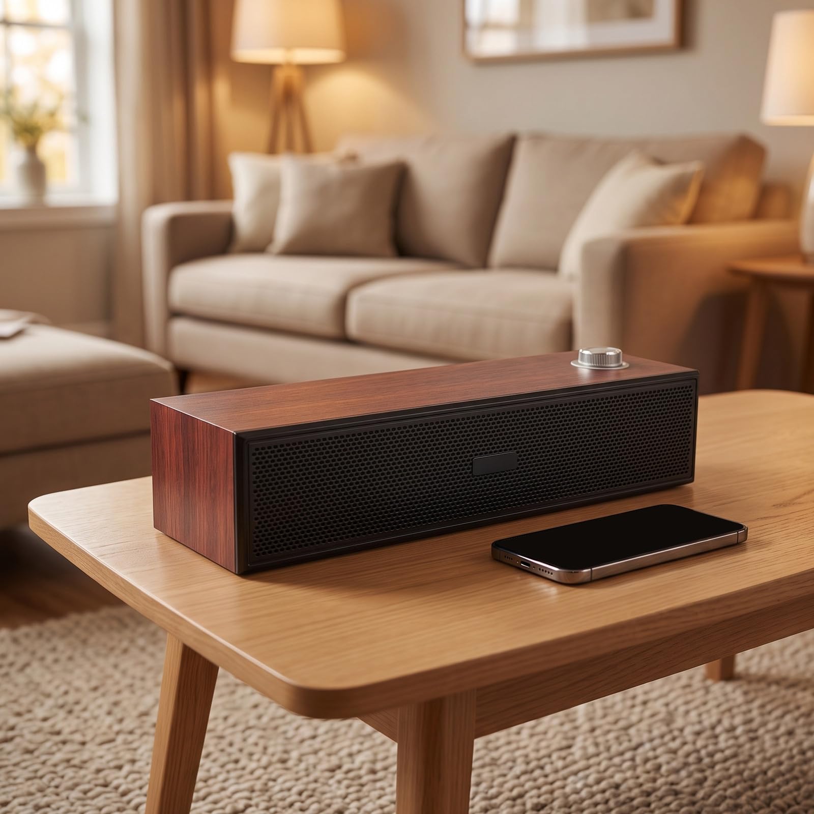 ibasenice Altoparlante per Computer: Soundbar per PC con Suono Stereo - Altoparlante soundbar in Legno da 14,6" per Monitor Desktop, Laptop, USB e connessione cablata da 3,5 mm