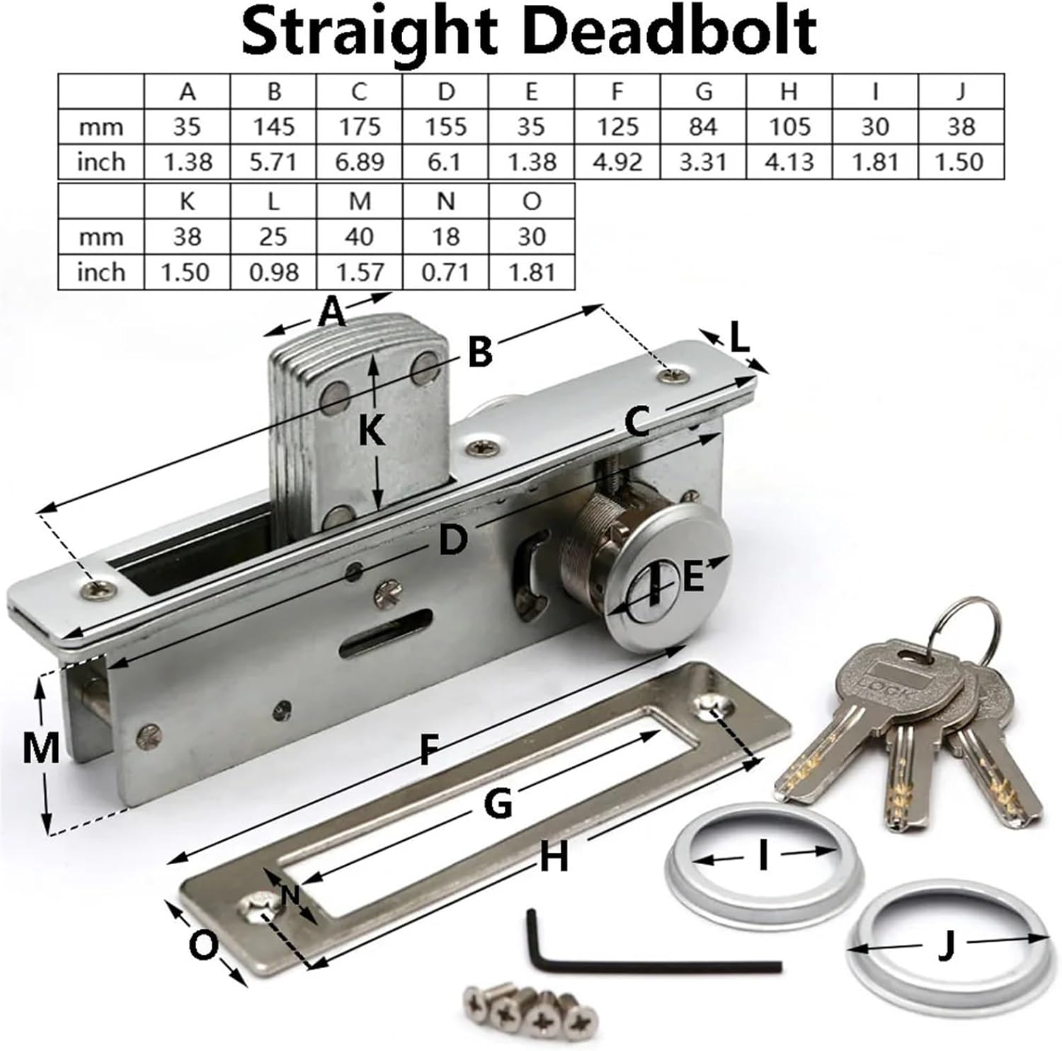 Lockset Aluminum Invisible Mortise 2 Door Locks 22mm Hook Straight Deadbolt Storefront Lock Copper Core Iron Key Door Hardware(Straight Deadbolt)
