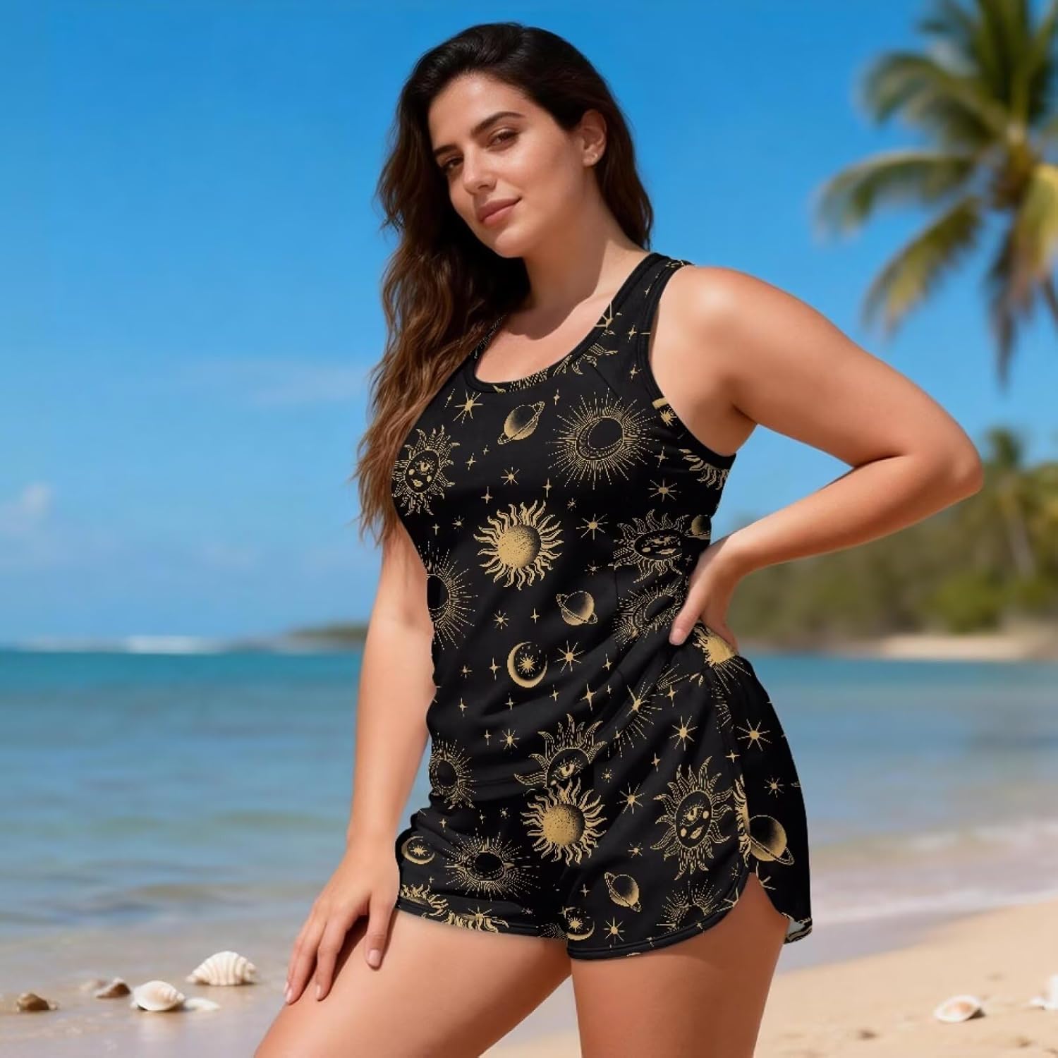 Tankini Swimsuits for Women Loose Fit Modest Two Piece Bathing Suits with Side Pockets for Women S-6XL