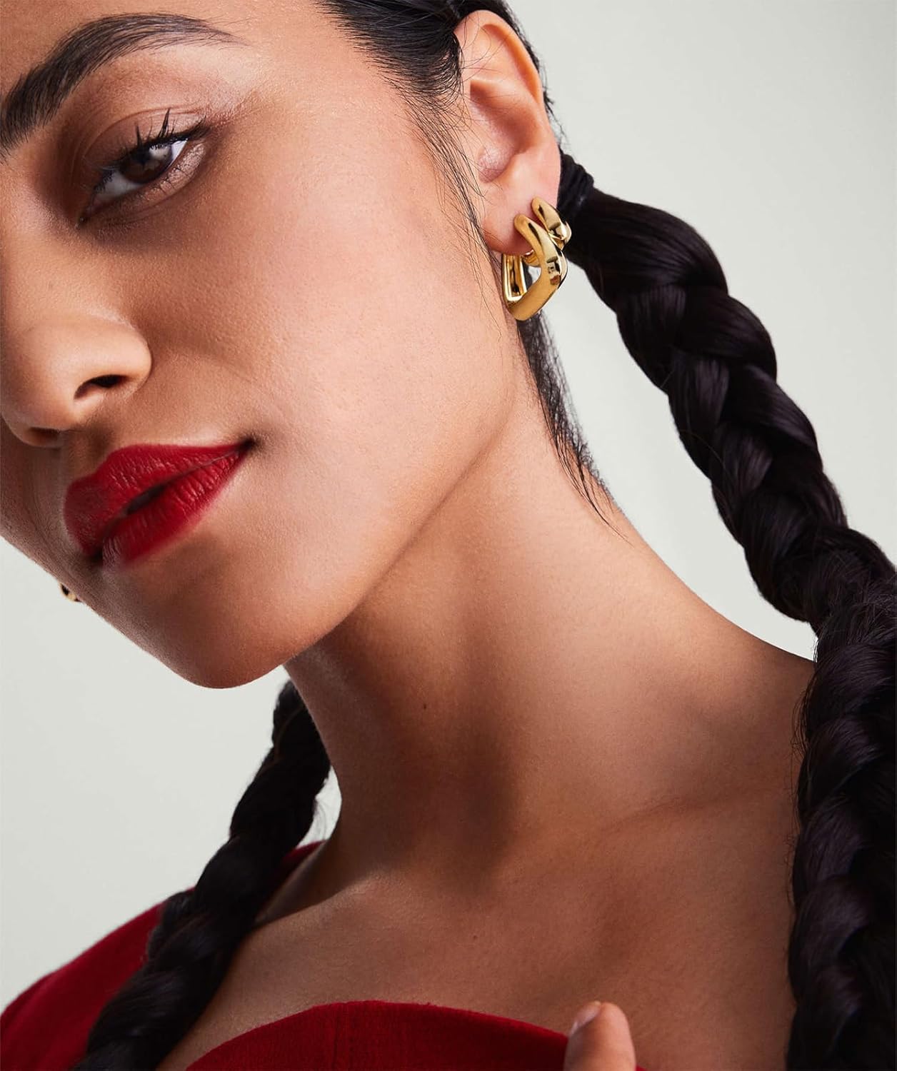 Triangle Hoop Earring for Women 14K Gold Plated Thick Chunky Geometry Earrings (Gold and Silver) - Image 3