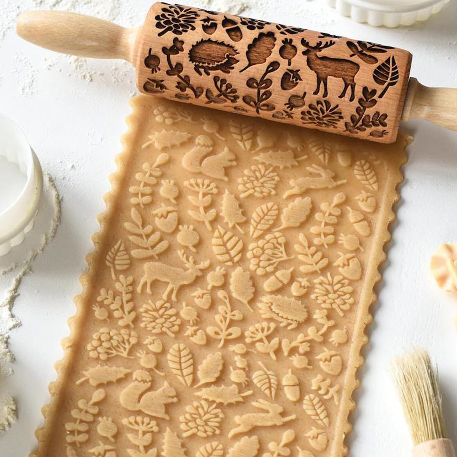 Rouleau À Pâtisserie Gaufré, Rouleau À Pâtisserie Gaufré, Rouleau À Pâtisserie Gaufré Gravé en Profondeur avec Motif De Cerf De Noël, Rouleau À Pâtisserie Imprimé en 3D Et Sûr pour L'alimentation (Co