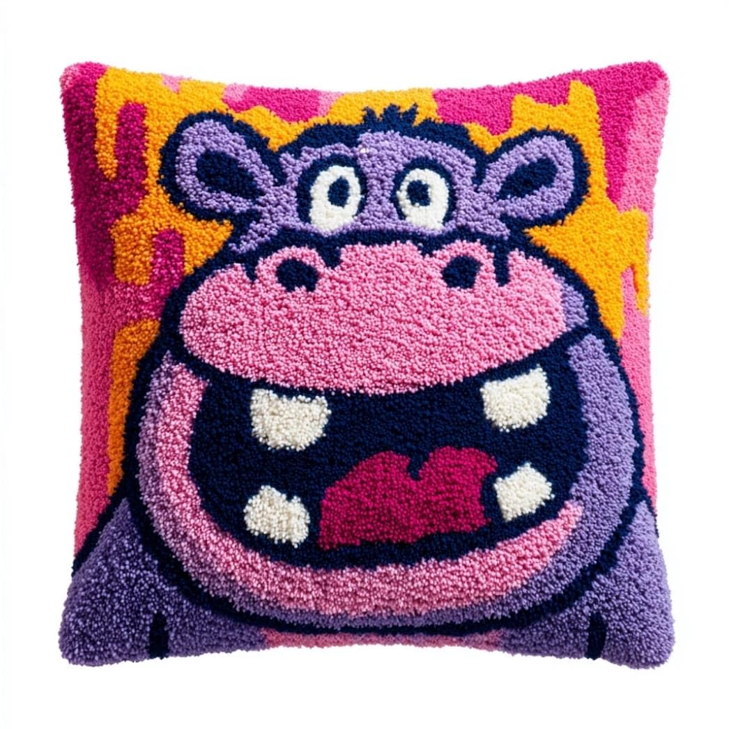 Taxpy D Iy Latch Hook Pillow Kit Hippopotamus 17X17 Inch