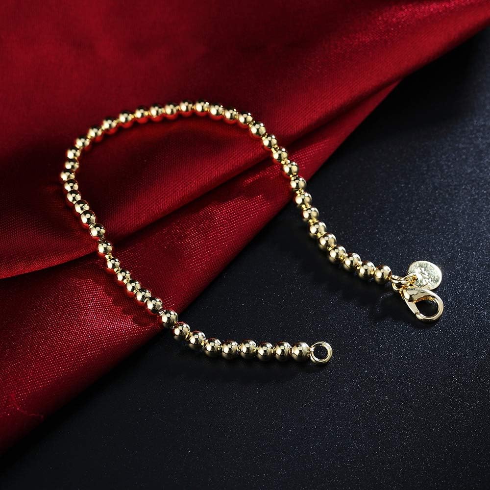 Goldenchen Fashion Jewelry 18k Gold Rose Gold 4mm Lucky Round Beads Bracelet (Gold)