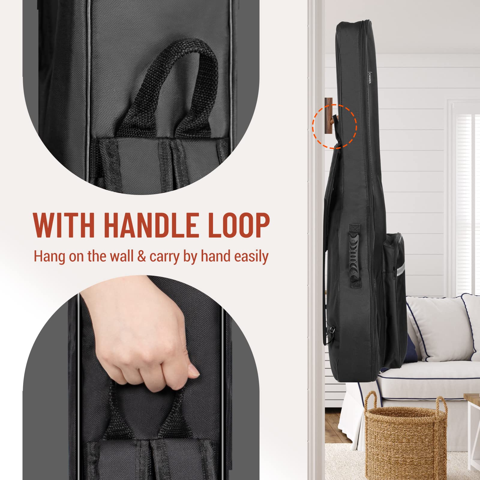 CAHAYA Custodia per chitarra classica da 39 pollici, custodia morbida con imbottitura spessa 6 mm, zaino per chitarra con grande tasca bande riflettenti modello CY0288, Nero, Classical Guitar Bag 39