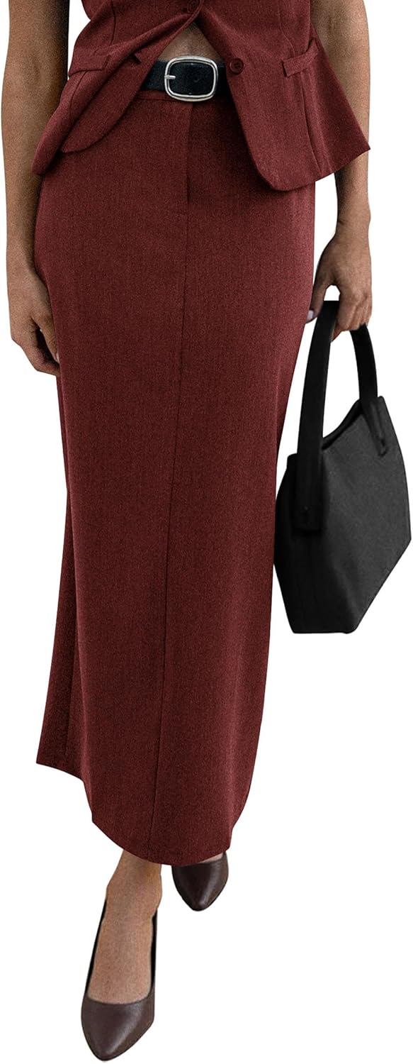 PRETTYGARDEN Women's 2025 Fall Maxi Pencil Skirt High Waisted Slit Work Office Trendy Long Skirts Business Casual Outfits