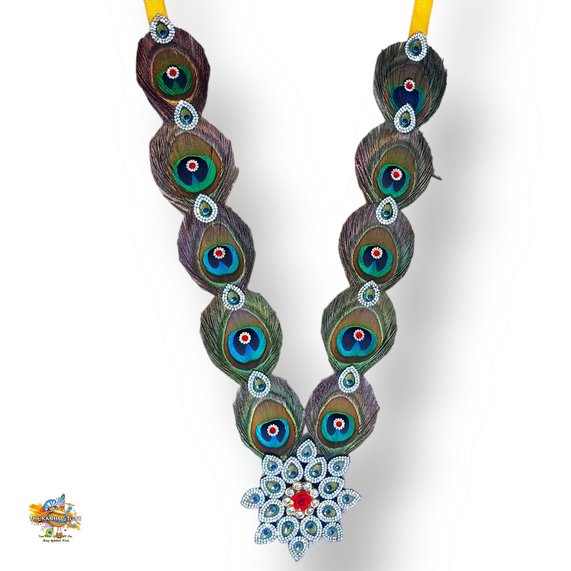 Brij Sugandha Real Morpankh Mala for God Idol 1 Feet & Above – Peacock Feather Garland for Radha Krishna, & Gopal Ji Multicolor by The Kanha Store (7 Inch)-image-20