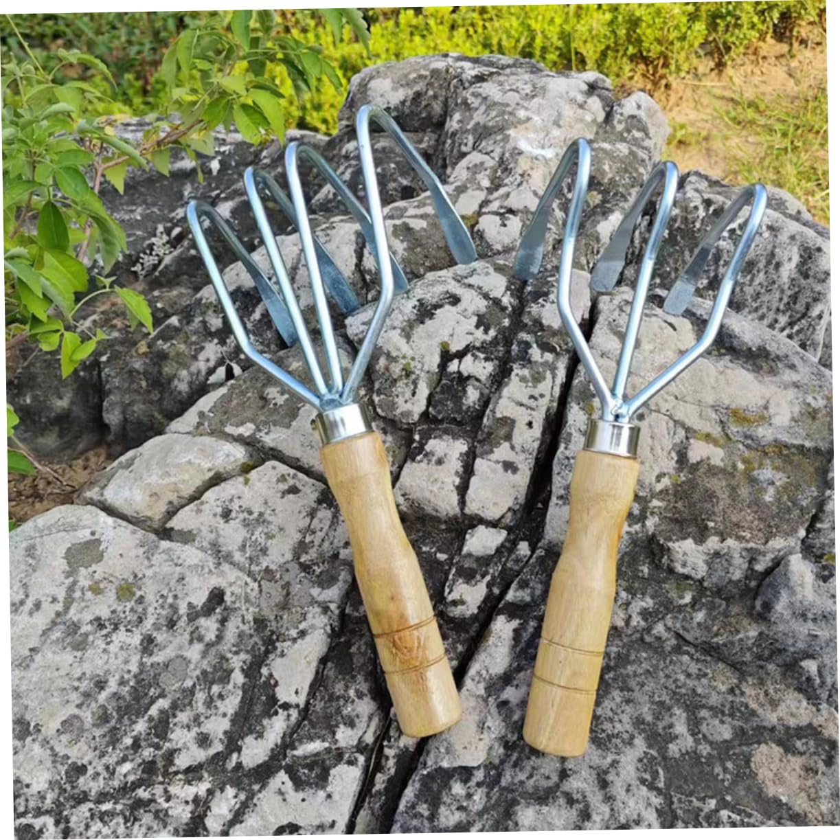 ibasenice 2stücke Handrechen-gartenwerkzeug Aus Edelstahl Mit Holzgriff Für Muschelgraben Gartenrechengriff Zum Graben Von Muscheln Und Meeresfrüchten Zuverlässiges Werkzeug Für