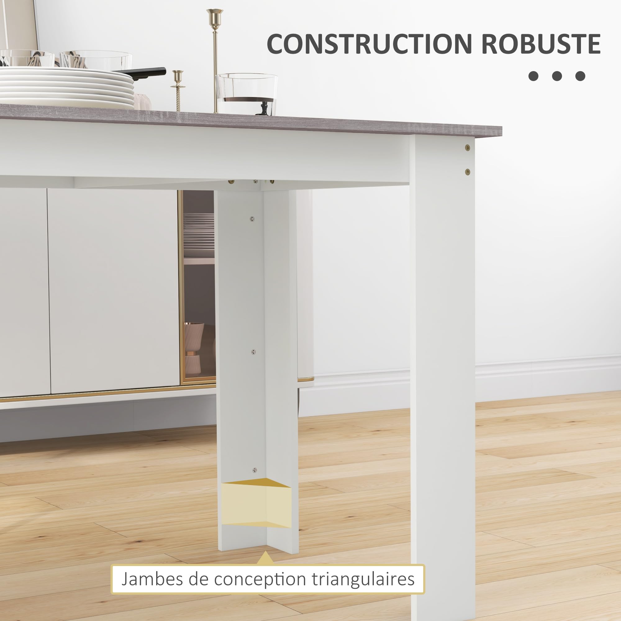 HOMCOM Table à Manger rectangulaire pour 4 à 6 Personnes, Table de Cuisine, 120 x 69 x 75 cm, Style Moderne, Pieds triangulaires Plus Stable, Gris et Blanc