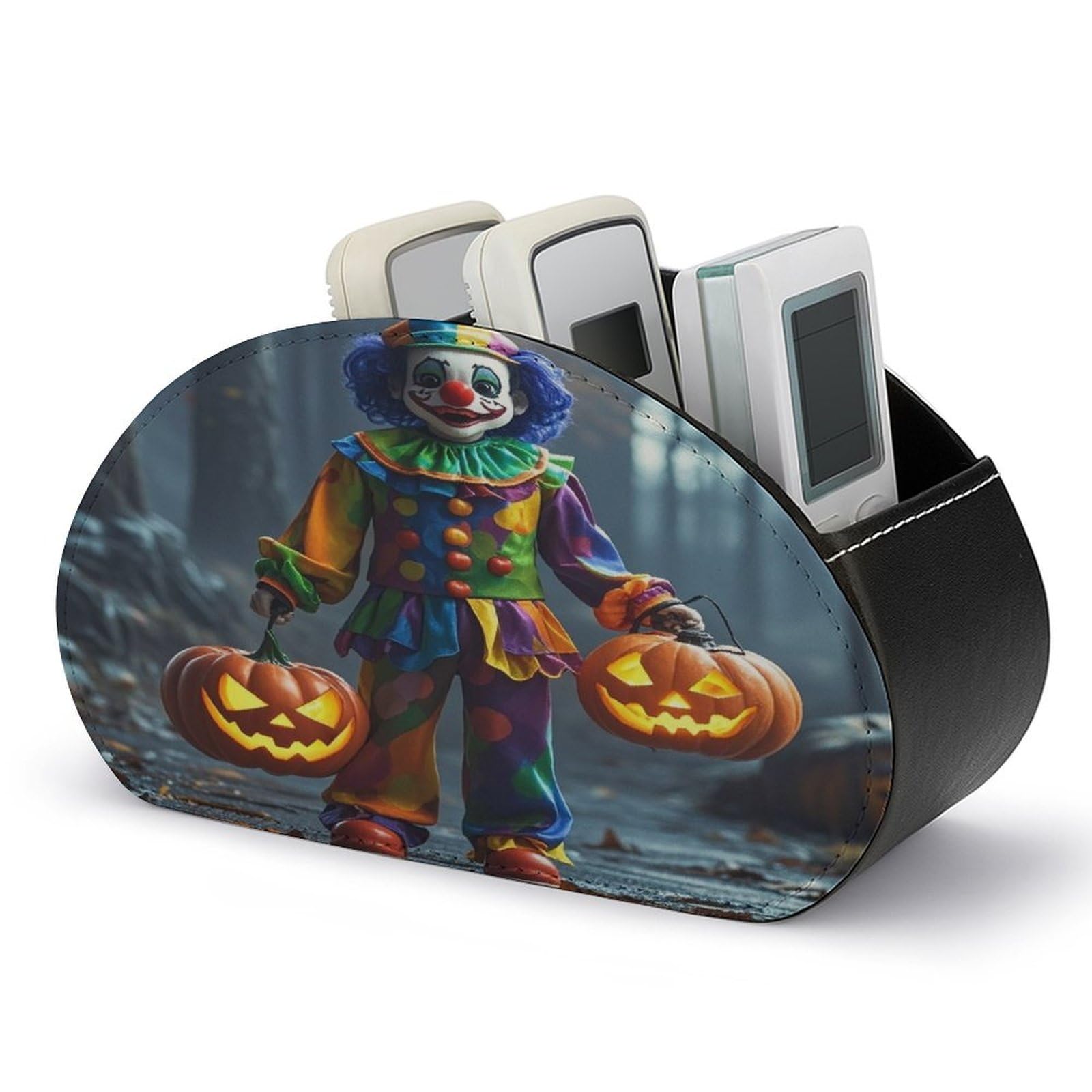 FekiLoot Clown Night Remote Control Holder PU Leather Tabletop Organizer with 5 Compartments Storage Tray & Desktop Organizer for TV Remotes Glasses Pens
