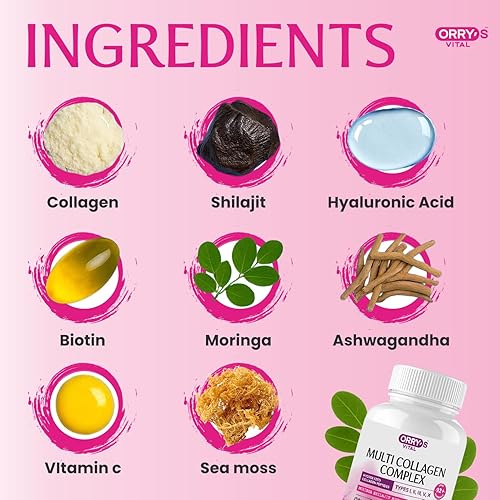 Miniatura 5 de Orrys Vital Multi colágeno para mujeres y hombres tipo I, II, III, V, X + musgo marino, shilajit, moringa, ashwagandha, biotina, vitamina C y ácido