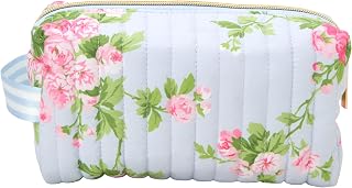 Laura Ashley Quilted Pencil Case Pouch with Zipper for Pens & Markers | Roomy Compartments Keep Supplies Sorted, Soft Padded Finish Doubles as a Travel, Cosmetic or Makeup Bag