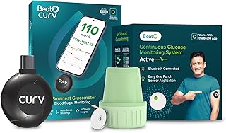 BeatO Combo: CURV Glucometer Machine (Android Type-C) + 15-Day CGM Continuous Glucose Monitor | Smart Sugar Test Machine for Home | Real-Time Blood Sugar Monitoring Device with Strips | Best Glucometer for Accurate Results