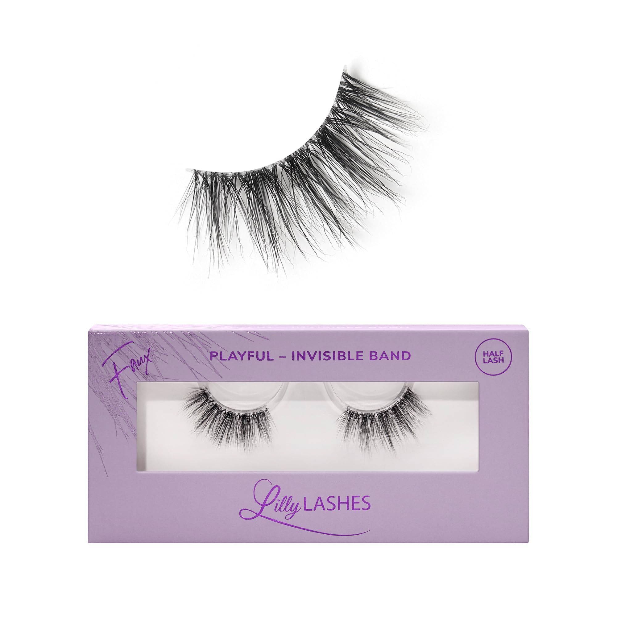 Lilly Lashes Sheer Band, False Eyelashes with Invisible Band Lashes, Half Lashes Natural Look, Half Lash Cateye Style, Reusable Eyelashes 20x, Lash