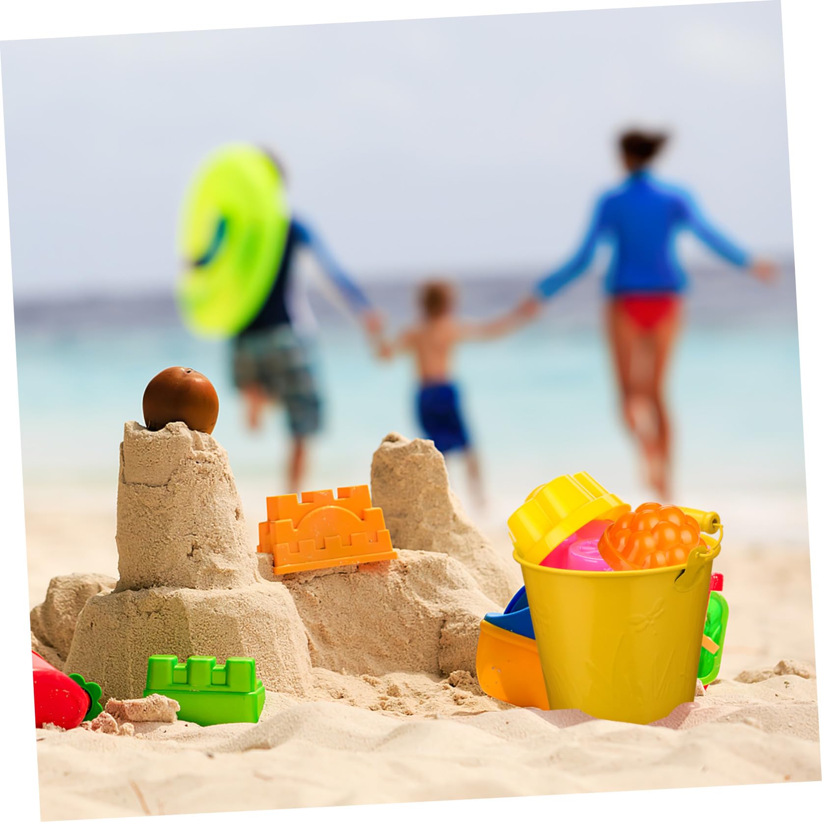 Hohopeti Jouet de Plage Seau en Fer 6pcs Poignée Bois pour Garçon et Filles