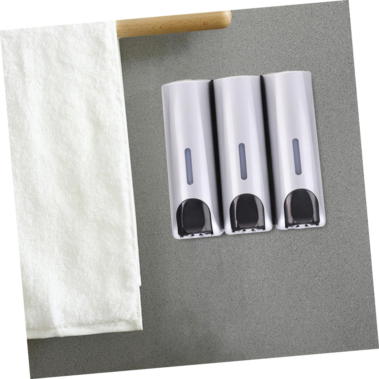 Dispenser Sapone da Parete Argento 3 Scomparti in Metallo e Plastica per Shampoo Bagnoschiuma e Lozione Supporto Bagno Facile da Installare e Pulire per Uso Domestico