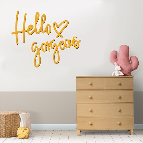 Miniatura 4 de Letrero dorado con texto en inglés "Hello Gorgeous de madera en 3D para colgar en la habitación, café, arte de pared para decoración del hogar