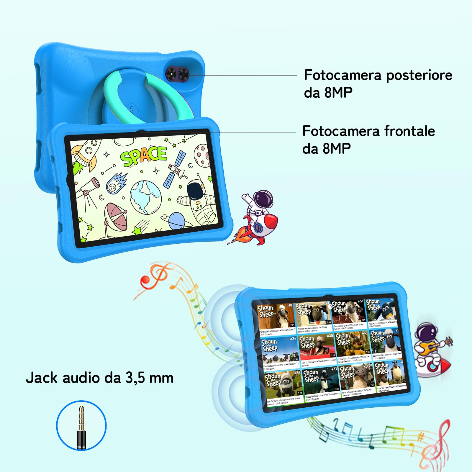 UMIDIGI Kinder Tablet 10,1 Zoll Android 13, G2 Kindertablet AB 3 Jahre 8GB(4+4) RAM+64GB ROM/1TB, Augenschutz 1280 * 800HD, WiFi6, 6000mAh 8MP+8MP mit Eva Etui/OTG/Type C-Blau